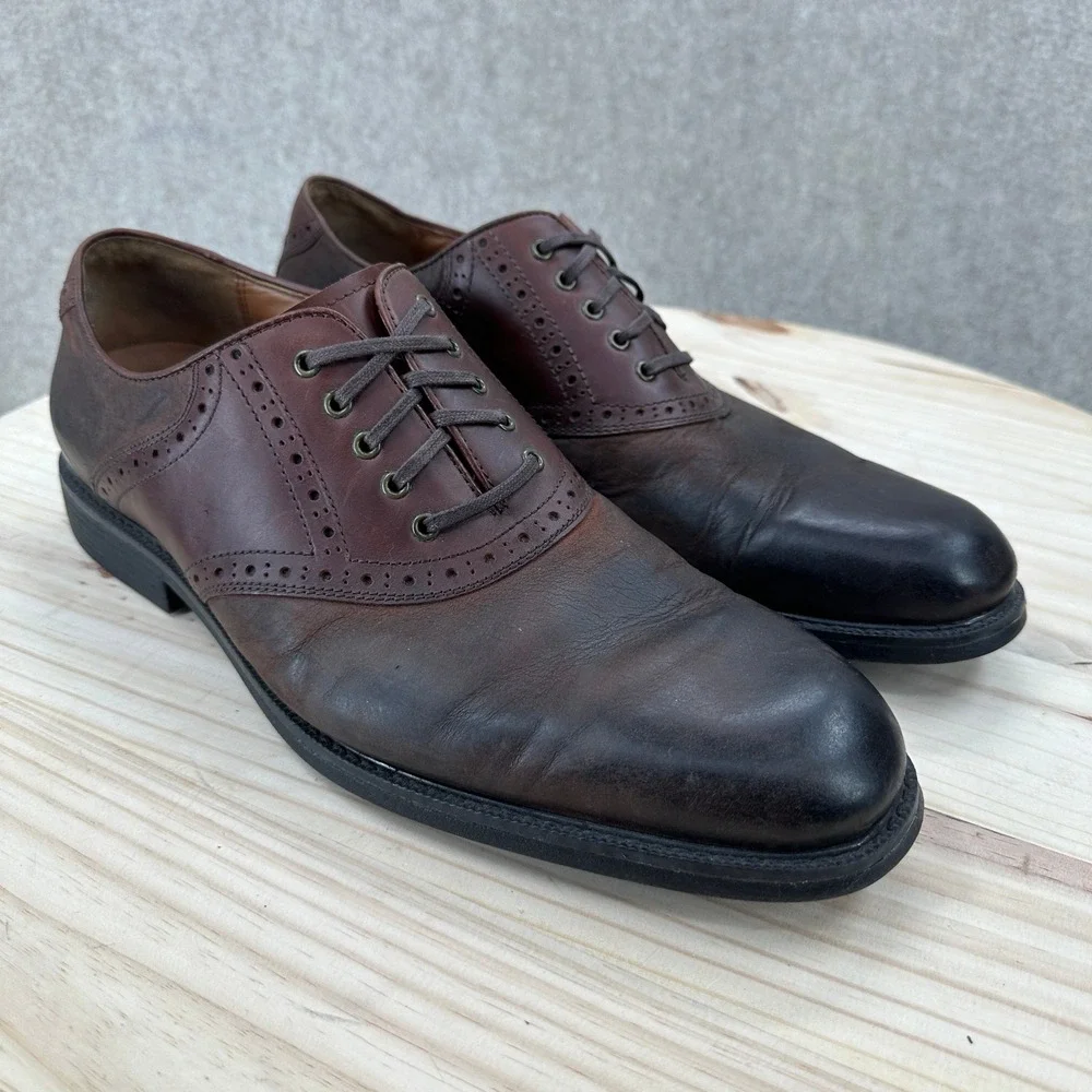 Johnston Murphy Sheepskin Leather Shoes Mens 12 Two-Tone Burnished Brogue Oxford